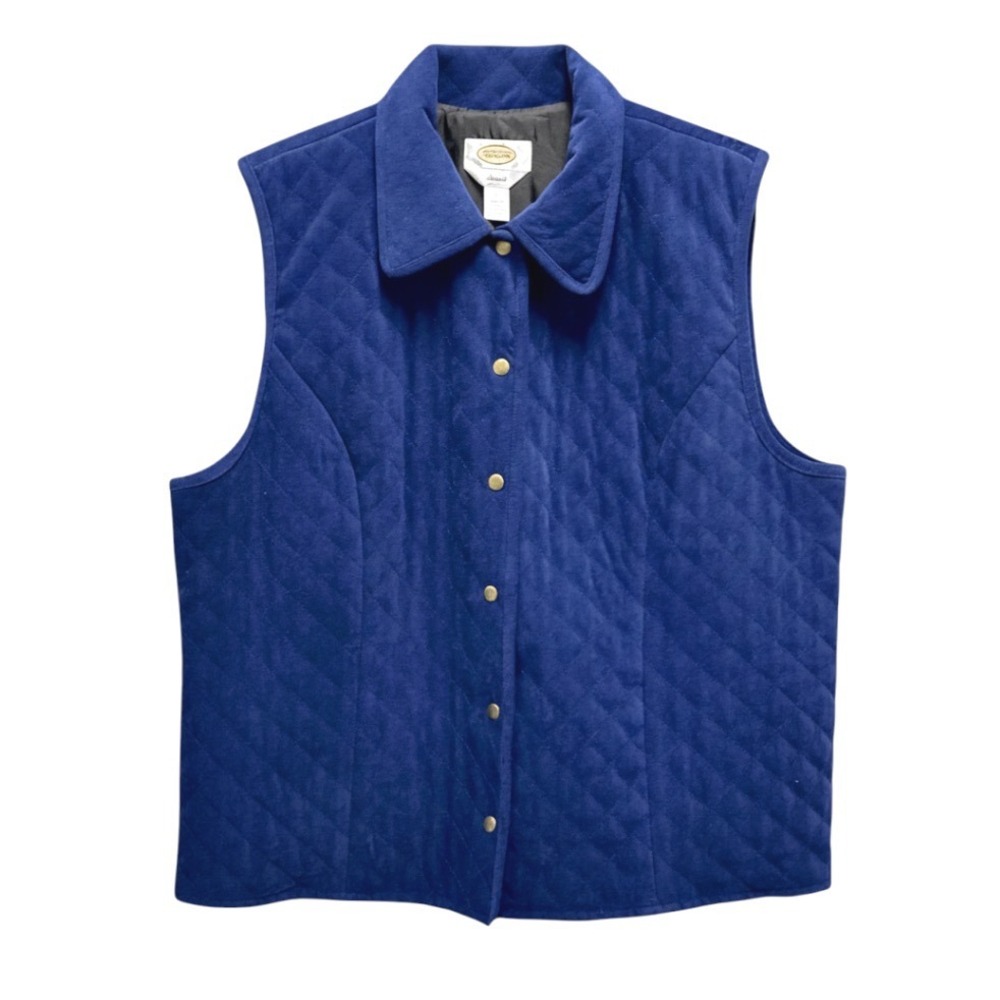 VTG Talbots Royal Blue QUILTED VEST JACKET Brass Snaps SNAP-UP LINED Stretch S